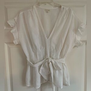 Max Studio White Ruffle Tie-Front Blouse